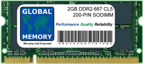 2GB DDR2 667MHz PC2-5300 200-PIN SODIMM MEMORY RAM FOR TOSHIBA LAPTOPS/NOTEBOOKS